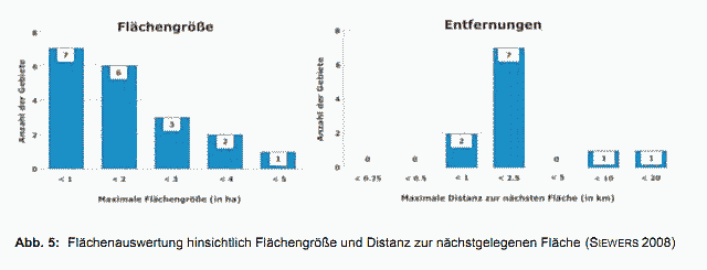 Abb. 5: Flächenauswertung hinsichtlich Flächengröße und Distanz zur nächstgelegenen Fläche (Siewers 2008)